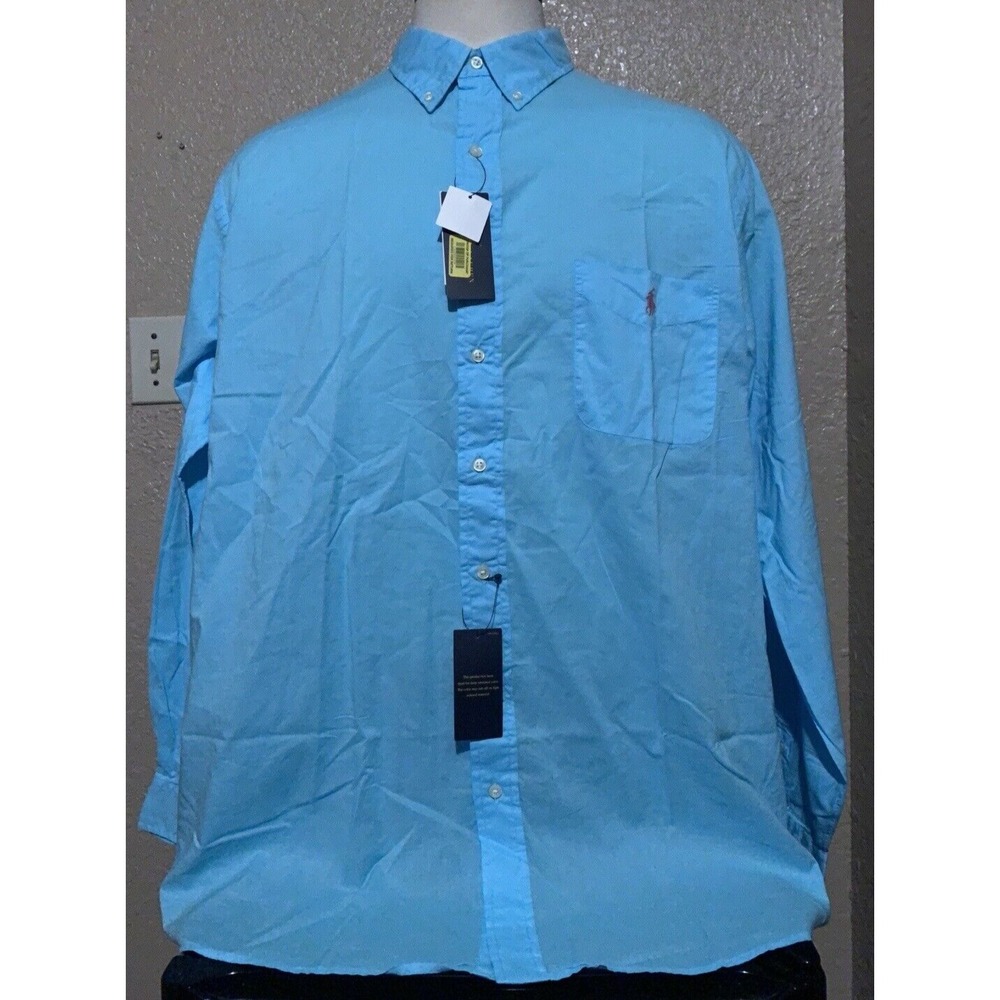 NEW Polo Ralph Lauren Men's Size 2XLT Blue/Green Dyed Long Sleeve Shirt TALL